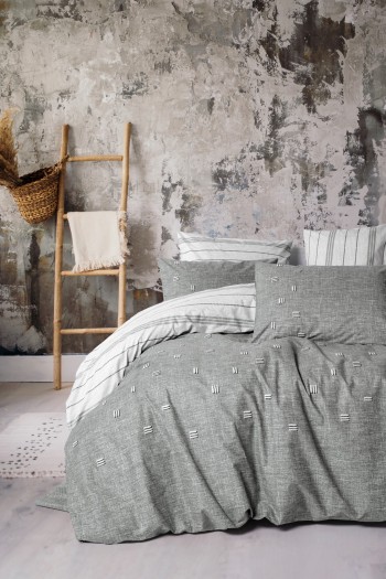 Cotton Box Klein Nakışlı Çift Kişilik Nevresim Takımı Patara Gri