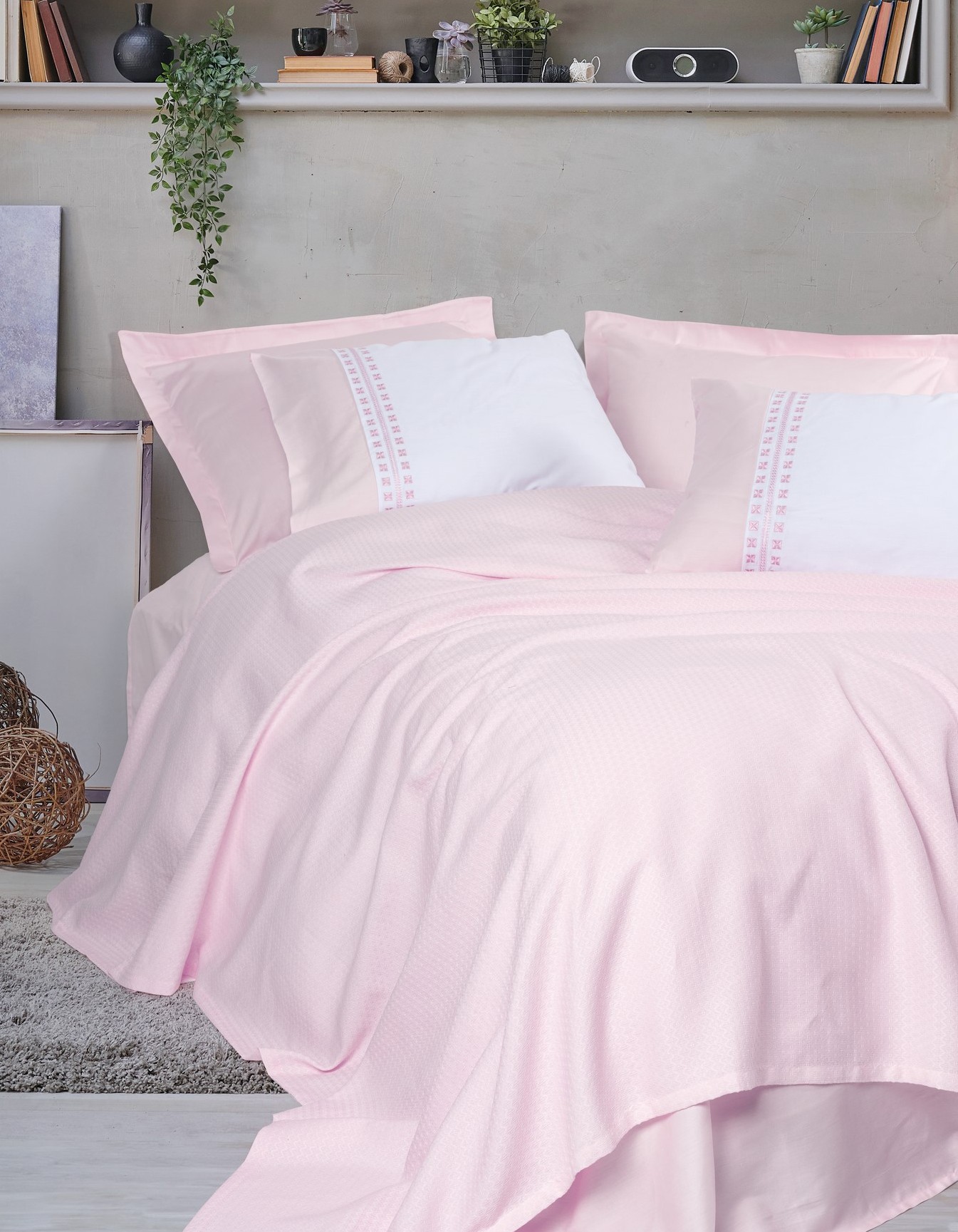 Cotton Box Lusso Bambu Çift Kişilik Pike Takımı Spruce Pudra Cotton Box Lusso Bambu Çift Kişilik Pike Takımı Spruce Pudra