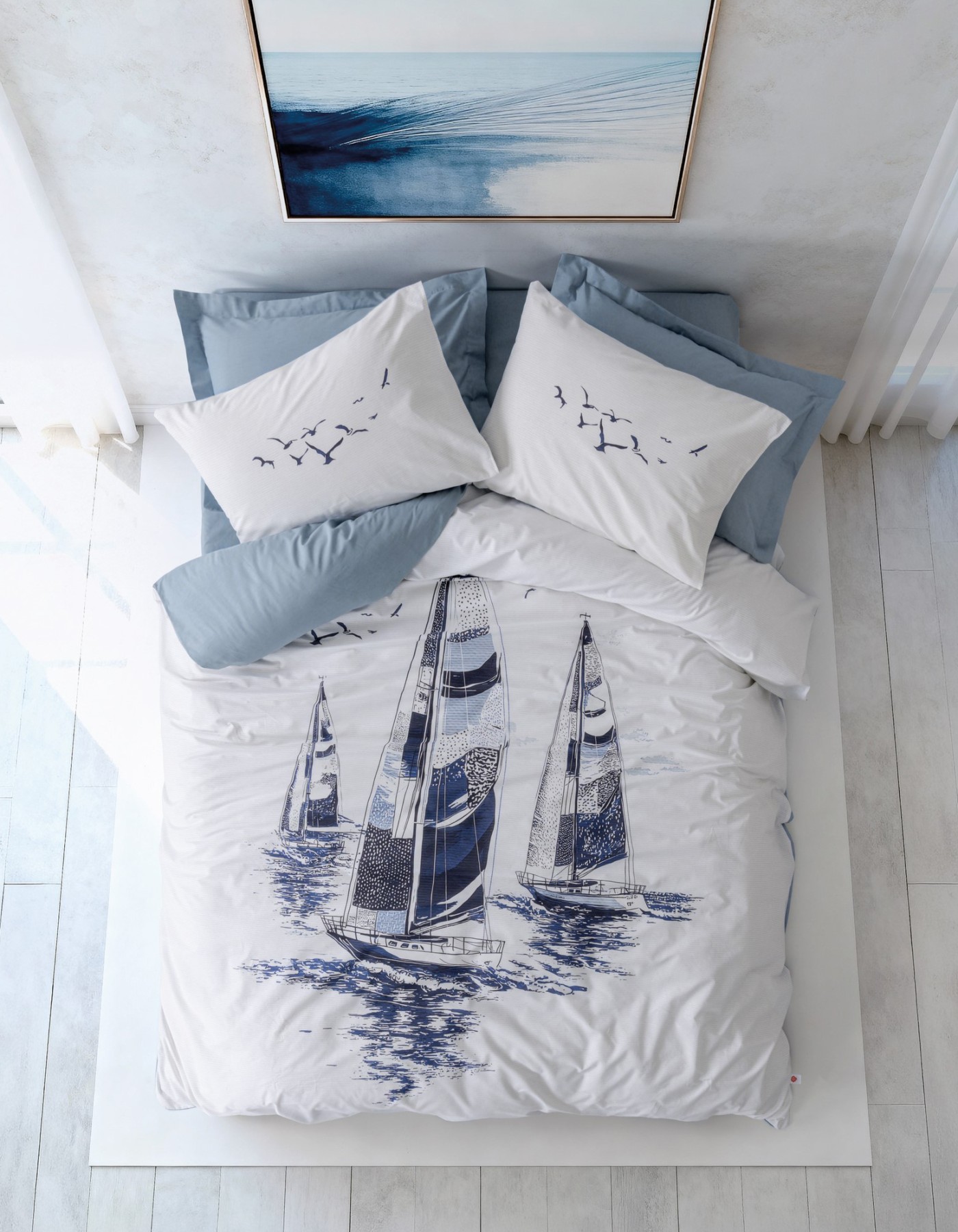 Cotton Box Maritime Çift Kişilik Nevresim Takimi Skiped İndigo Cotton Box Maritime Çift Kişilik Nevresim Takimi Skiped İndigo