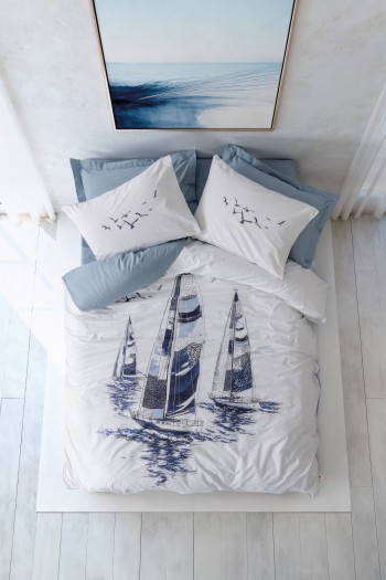 Cotton Box Maritime Çift Kişilik Nevresim Takimi Skiped İndigo