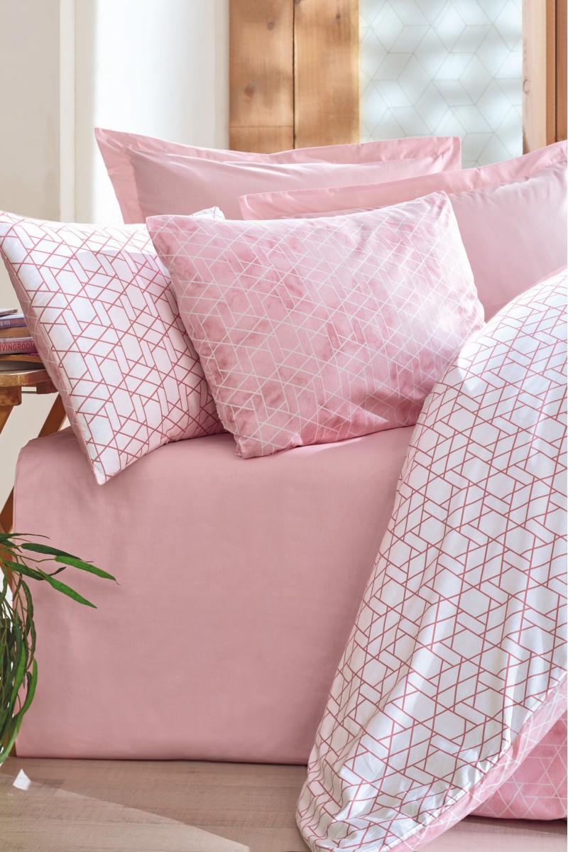 Cotton Box Minimal Tek Kişilik Lastikli Çarşaflı Nevresim Takımı Best Pembe doku detayı