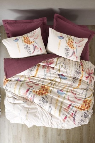 Cotton Box Modeline Çift Kişilik Nevresim Takımı Flos Bordo