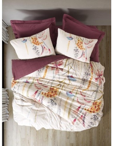 Cotton Box Modeline Çift Kişilik Nevresim Takımı Flos Bordo