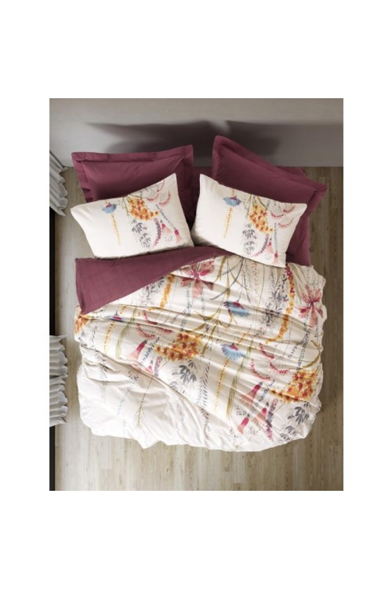 Cotton Box Modeline Çift Kişilik Nevresim Takımı Flos Bordo