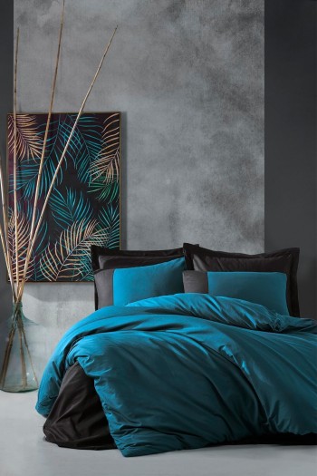 Cotton Box Plain Çift Kişilik Nevresim Takimi Petrol-Siyah