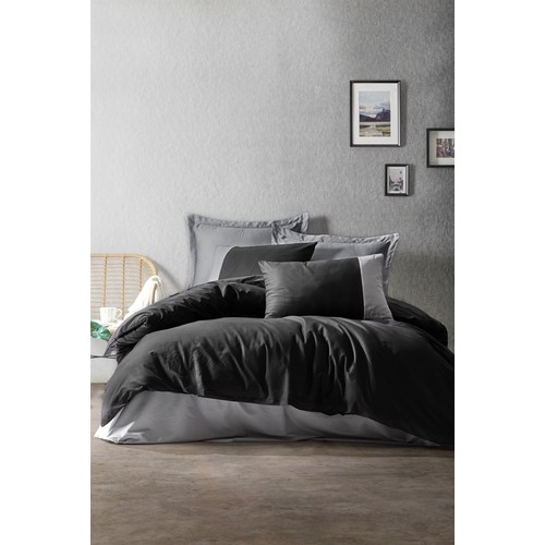Cotton Box Plain Çift Kişilik Nevresim Takimi Siyah-Gri Cotton Box Plain Çift Kişilik Nevresim Takimi Siyah-Gri