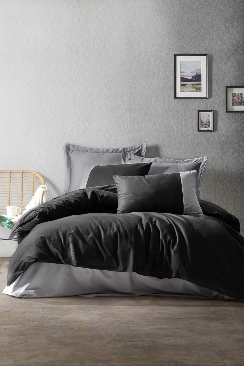Cotton Box Plain Çift Kişilik Nevresim Takimi Siyah-Gri
