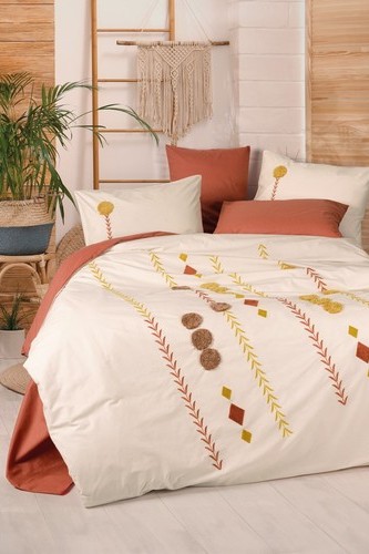 Cotton Box Puff Nakışlı Çift Kişilik Nevresim Takımı Amaris Kiremit