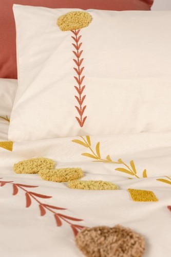 Cotton Box Puff Nakışlı Çift Kişilik Nevresim Takımı Amaris Kiremit