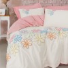 Cotton Box Puff Nakışlı Çift Kişilik Nevresim Takımı Bellis Pembe