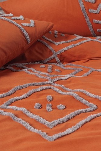 Cotton Box Puff Nakışlı Çift Kişilik Nevresim Takımı Liya Kiremit-Bej