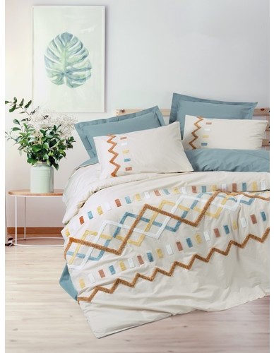 Cotton Box Puff Nakışlı Çift Kişilik Nevresim Takımı Mellow Mint