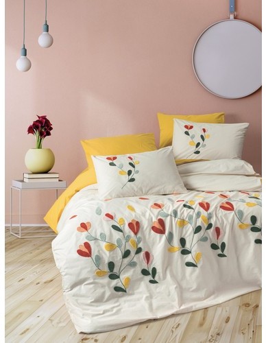 Cotton Box Puff Nakışlı Çift Kişilik Nevresim Takımı Nella Hardal Cotton Box Puff Nakışlı Çift Kişilik Nevresim Takımı Nella Hardal
