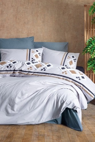 Cotton Box Puff Nakışlı Çift Kişilik Nevresim Takımı Stesso Gri