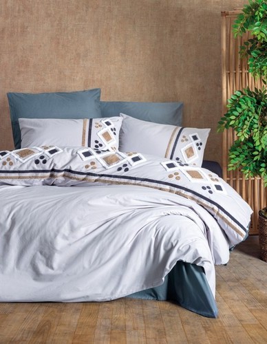 Cotton Box Puff Nakışlı Çift Kişilik Nevresim Takımı Stesso Gri