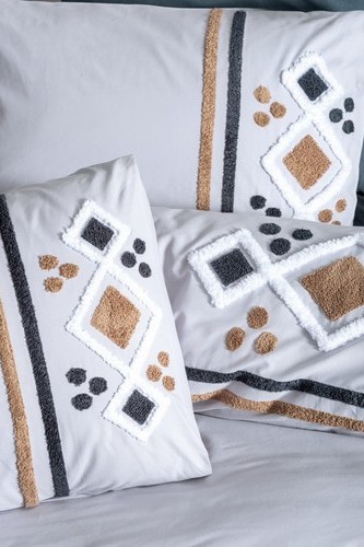 Cotton Box Puff Nakışlı Çift Kişilik Nevresim Takımı Stesso Gri