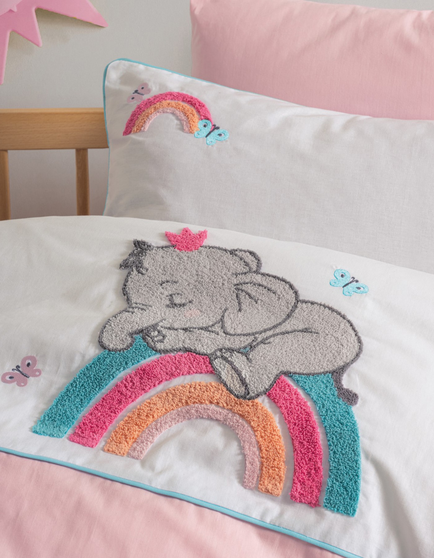 Cotton Box Punch Nakışlı Bebek Nevresim Takimi Lucky Pembe