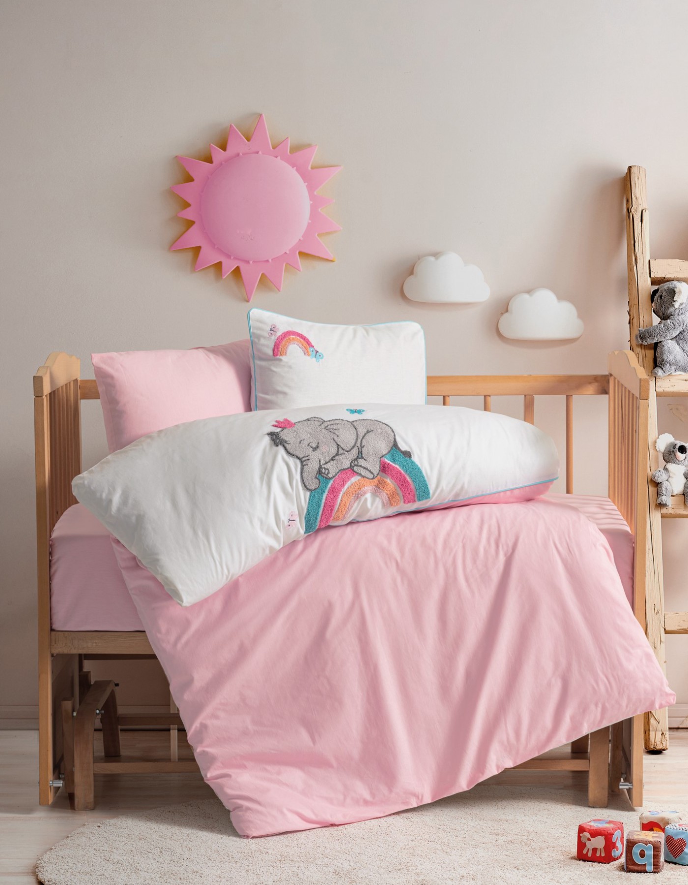 Cotton Box Punch Nakışlı Bebek Nevresim Takimi Lucky Pembe