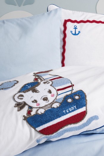 Cotton Box Punch Nakışlı Bebek Nevresim Takimi Miniyo Mavi