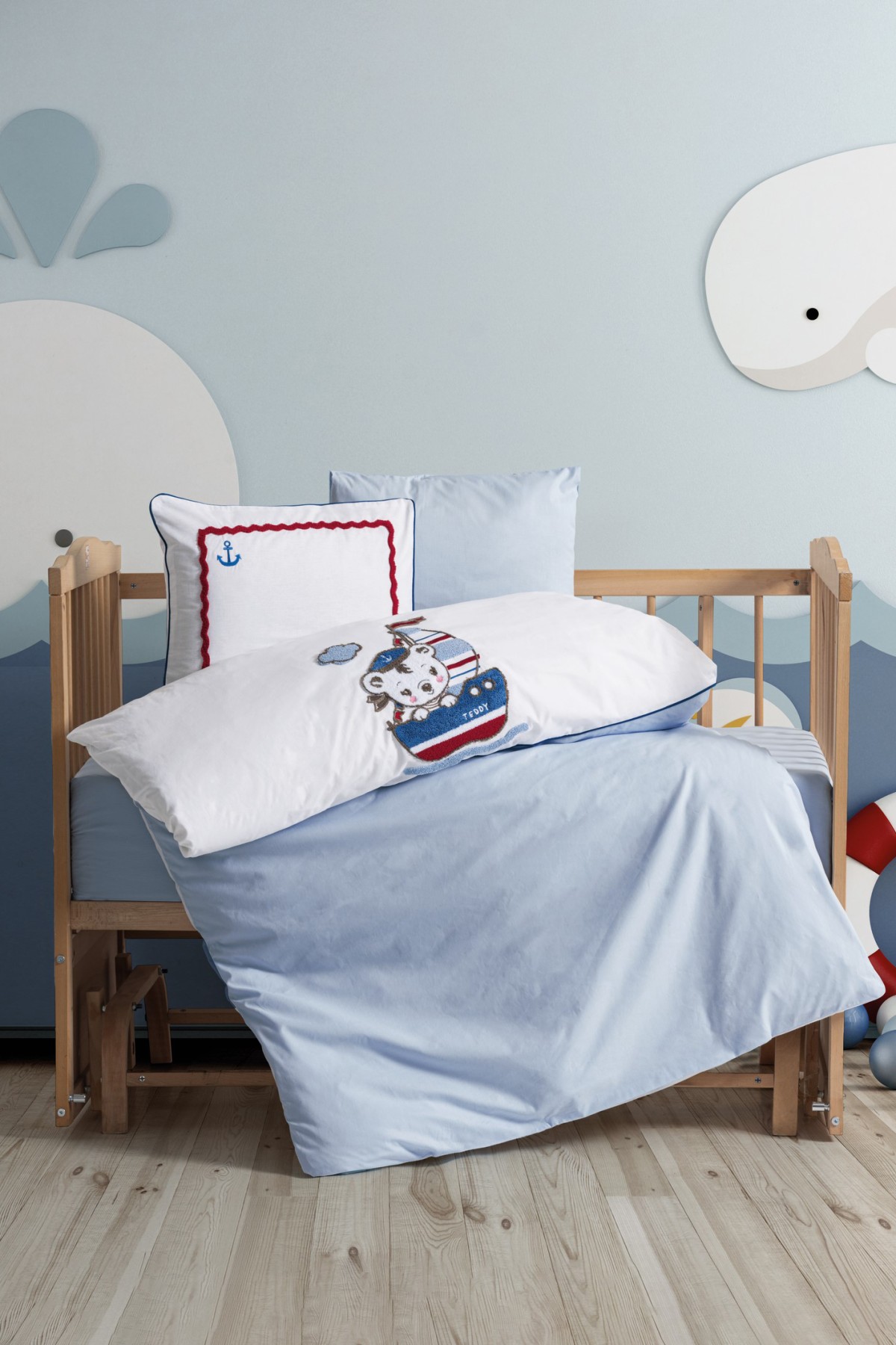 Cotton Box Punch Nakışlı Bebek Nevresim Takimi Miniyo Mavi Cotton Box Punch Nakışlı Bebek Nevresim Takimi Miniyo Mavi