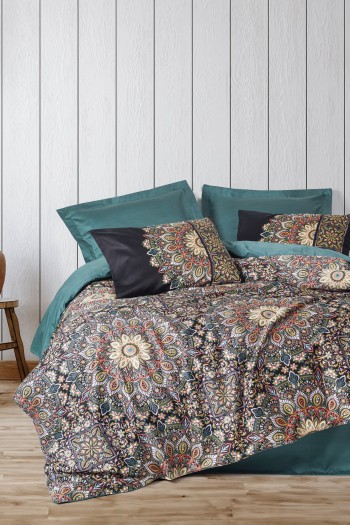 Cotton Box Saten Çift Kişilik Nevresim Takımı Ornate Petrol