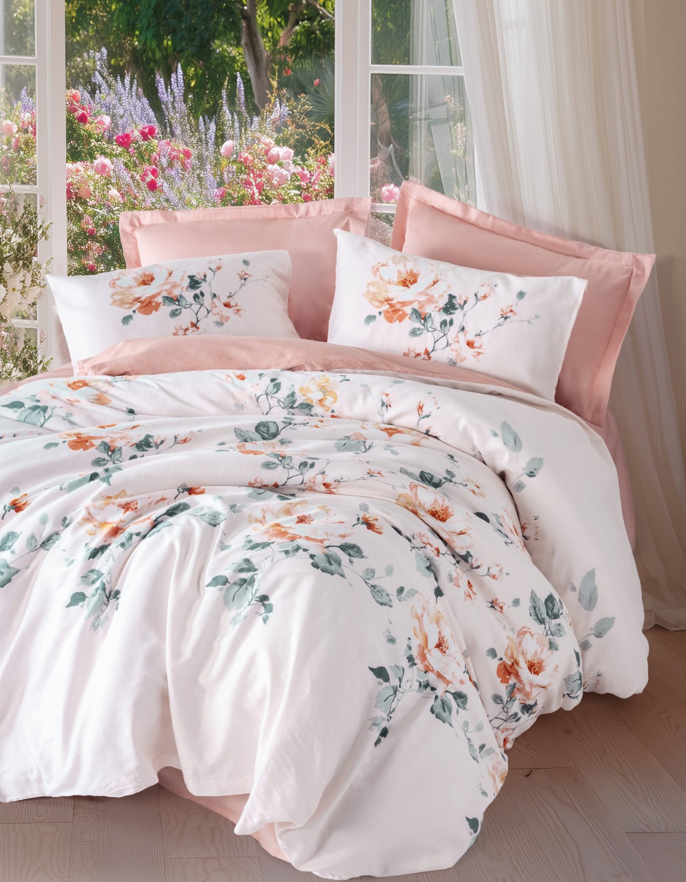Cotton Box Saten Çift Kişilik Nevresim Takımı Verna Pudra Cotton Box Saten Çift Kişilik Nevresim Takımı Verna Pudra