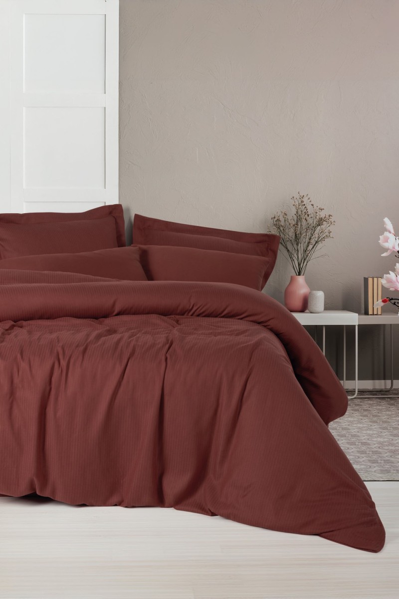 Cotton Box Tensel Craft Çift Kişilik Nevresim Takımı Bordo detay görseli