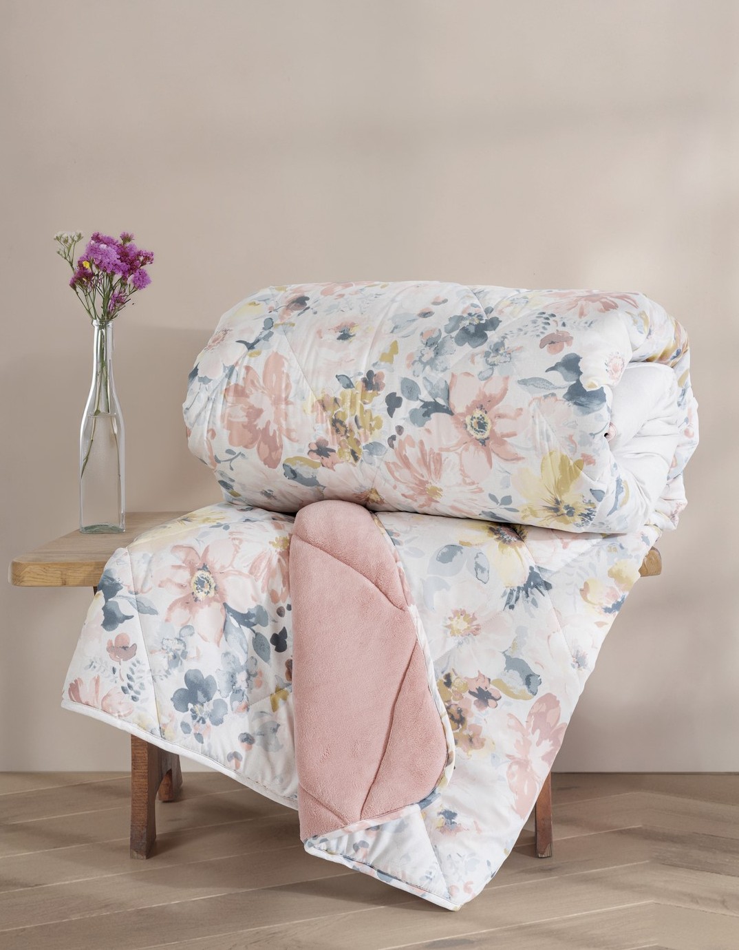 Cotton Box Velvet Çift Kişilik Yorgan Dalya Pudra 195x215 cm