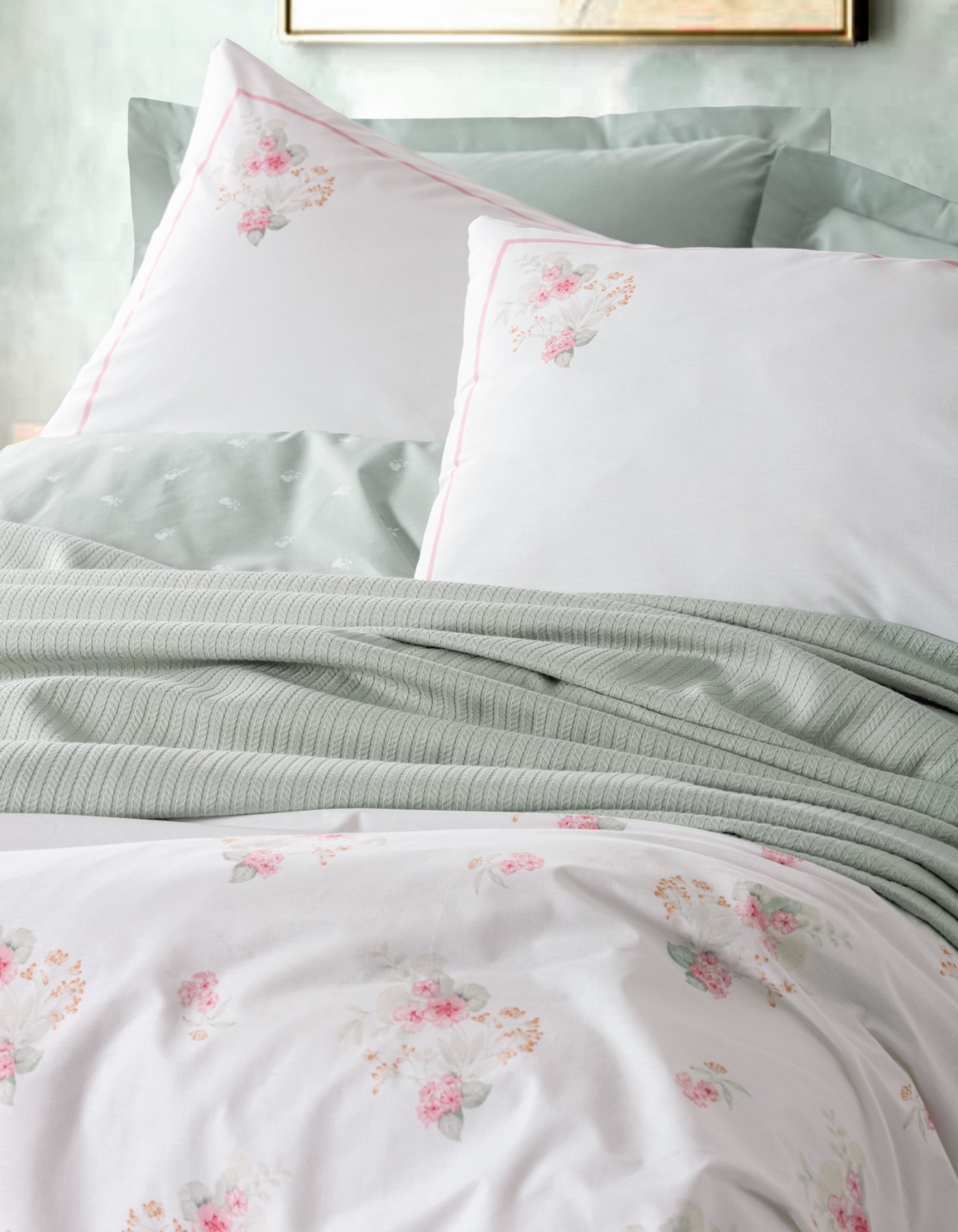 Cotton Box Vivid Çift Kişilik Pikeli Nevresim Takımı Minty Mint Cotton Box Vivid Çift Kişilik Pikeli Nevresim Takımı Minty Mint