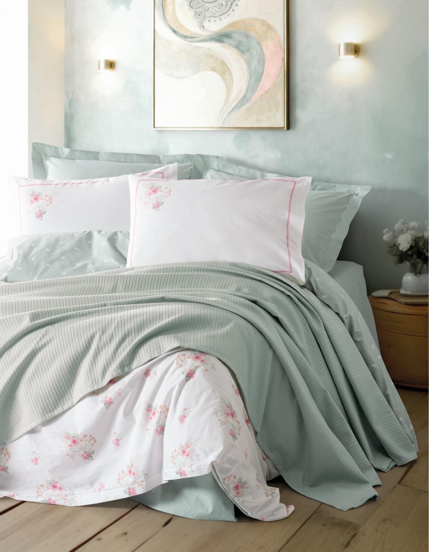 Cotton Box Vivid Tek Kişilik Pikeli Nevresim Takımı Minty Mint