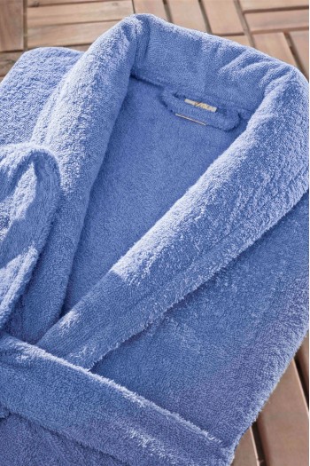 Dallas Serisi Şal Yaka Otel Bornozu - Mavi Dallas Serisi Şal Yaka Otel Bornozu - Mavi