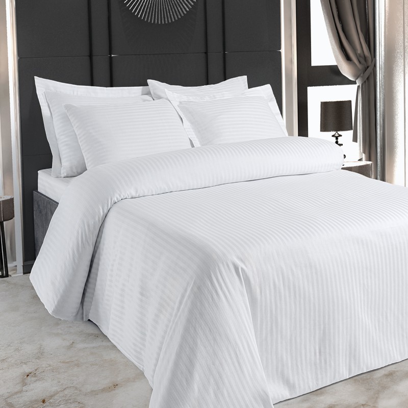 Hermes Serisi 83Tel Pamuk Polyester Saten Otel Nevresim Takımı 1cm Çizgili Hermes Serisi 83Tel Pamuk Polyester Saten Otel Nevresim Takımı 1cm Çizgili