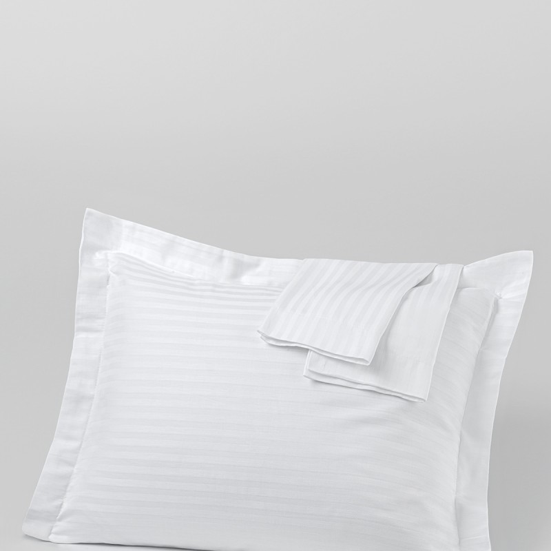 Hermes Serisi 83Tel Pamuk Polyester Saten Otel Yastık Kılıfı 1cm Çizgili