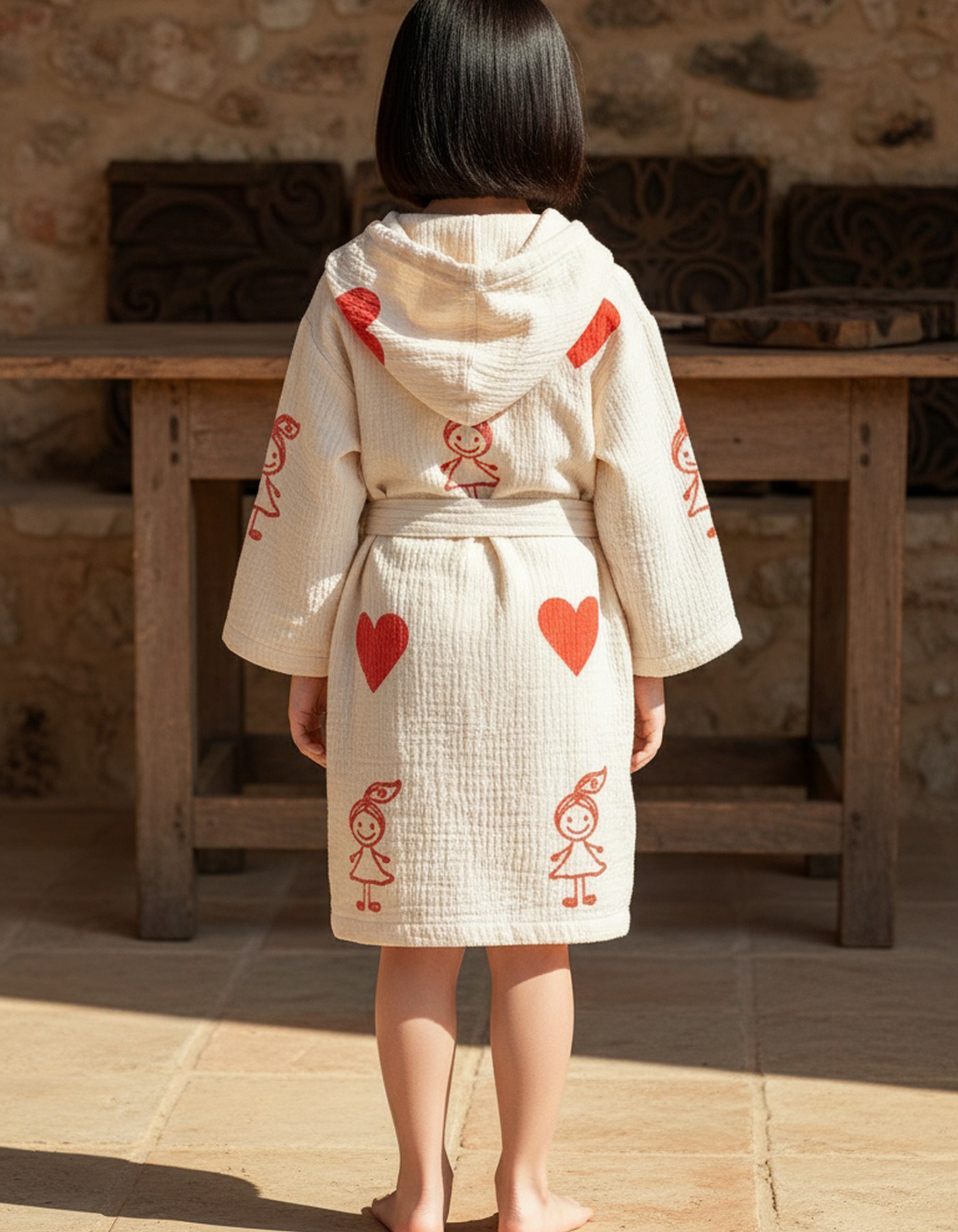 Varol %100 Organik, El İşçiliği Taş Baskı Çocuk Bornozu - Baby