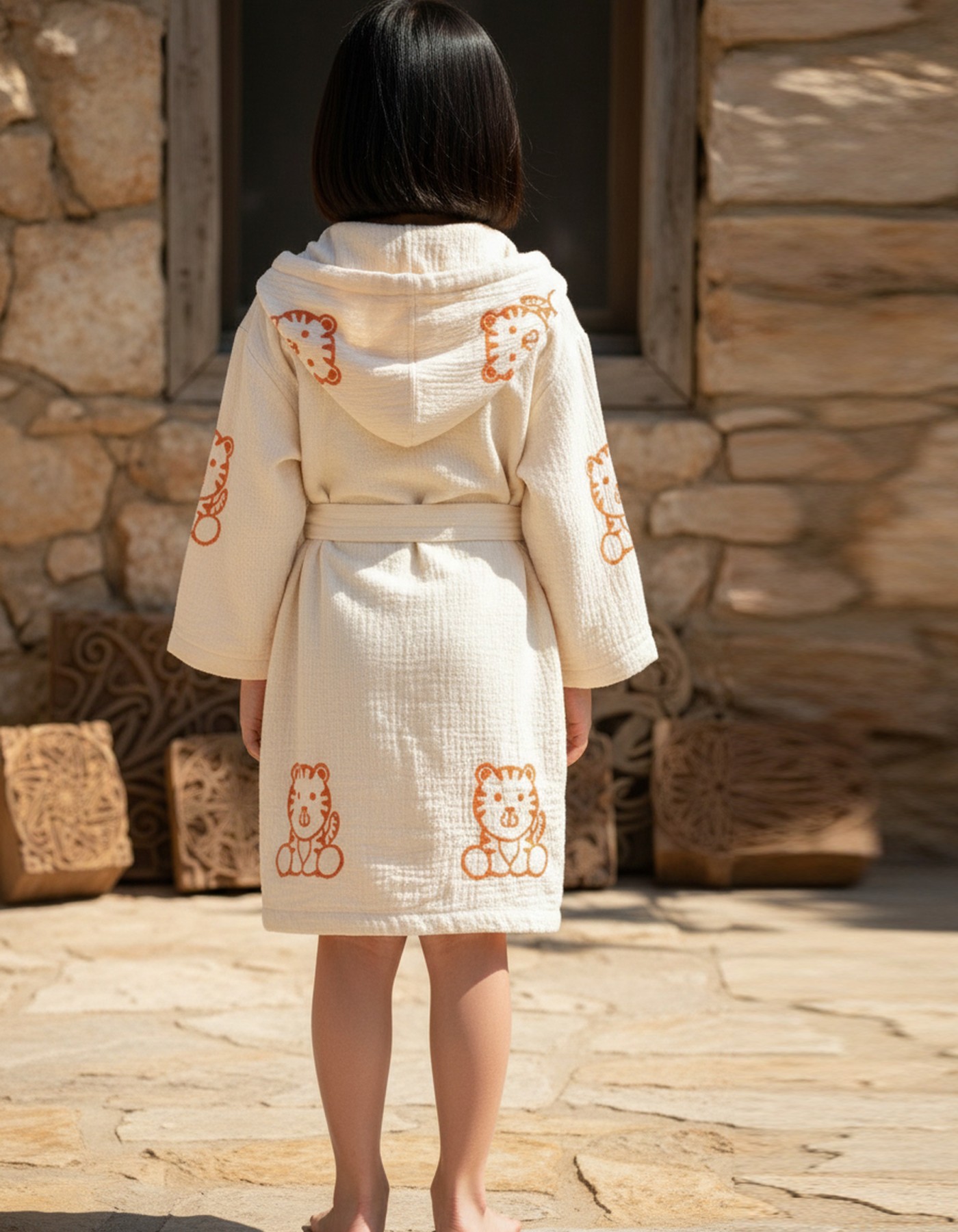 Varol %100 Organik, El İşçiliği Taş Baskı Çocuk Bornozu - Kaplan Varol %100 Organik, El İşçiliği Taş Baskı Çocuk Bornozu - Kaplan