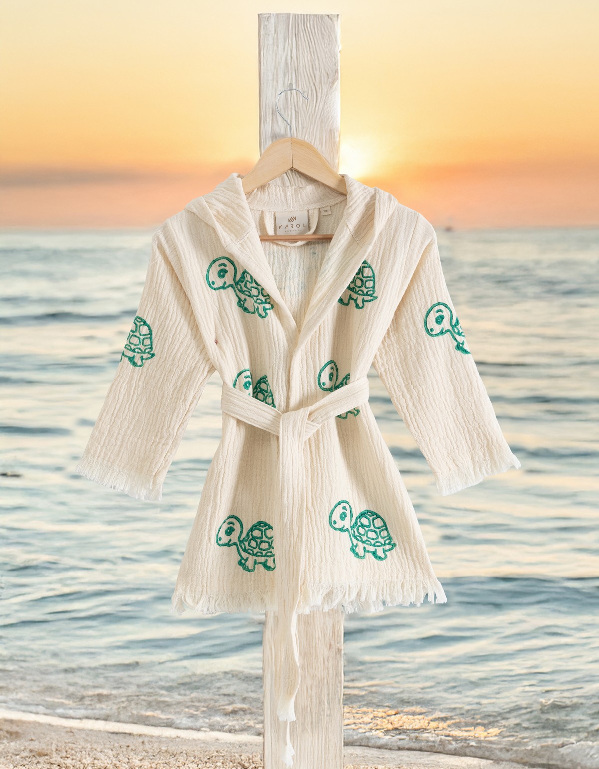 Varol %100 Organik, El İşçiliği Taş Baskı Çocuk Bornozu - Kaplu