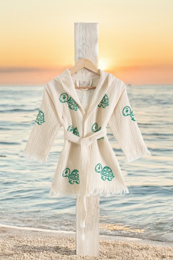 Varol %100 Organik, El İşçiliği Taş Baskı Çocuk Bornozu - Kaplu