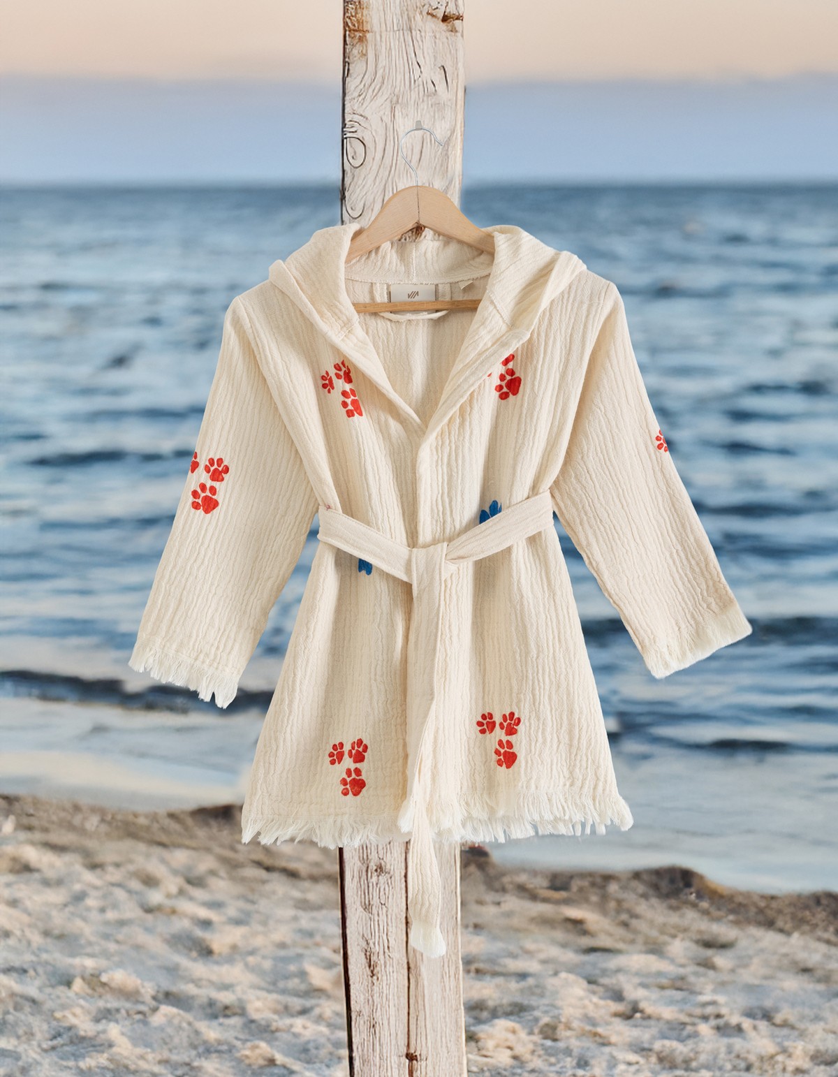 Varol %100 Organik, El İşçiliği Taş Baskı Çocuk Bornozu - Pati