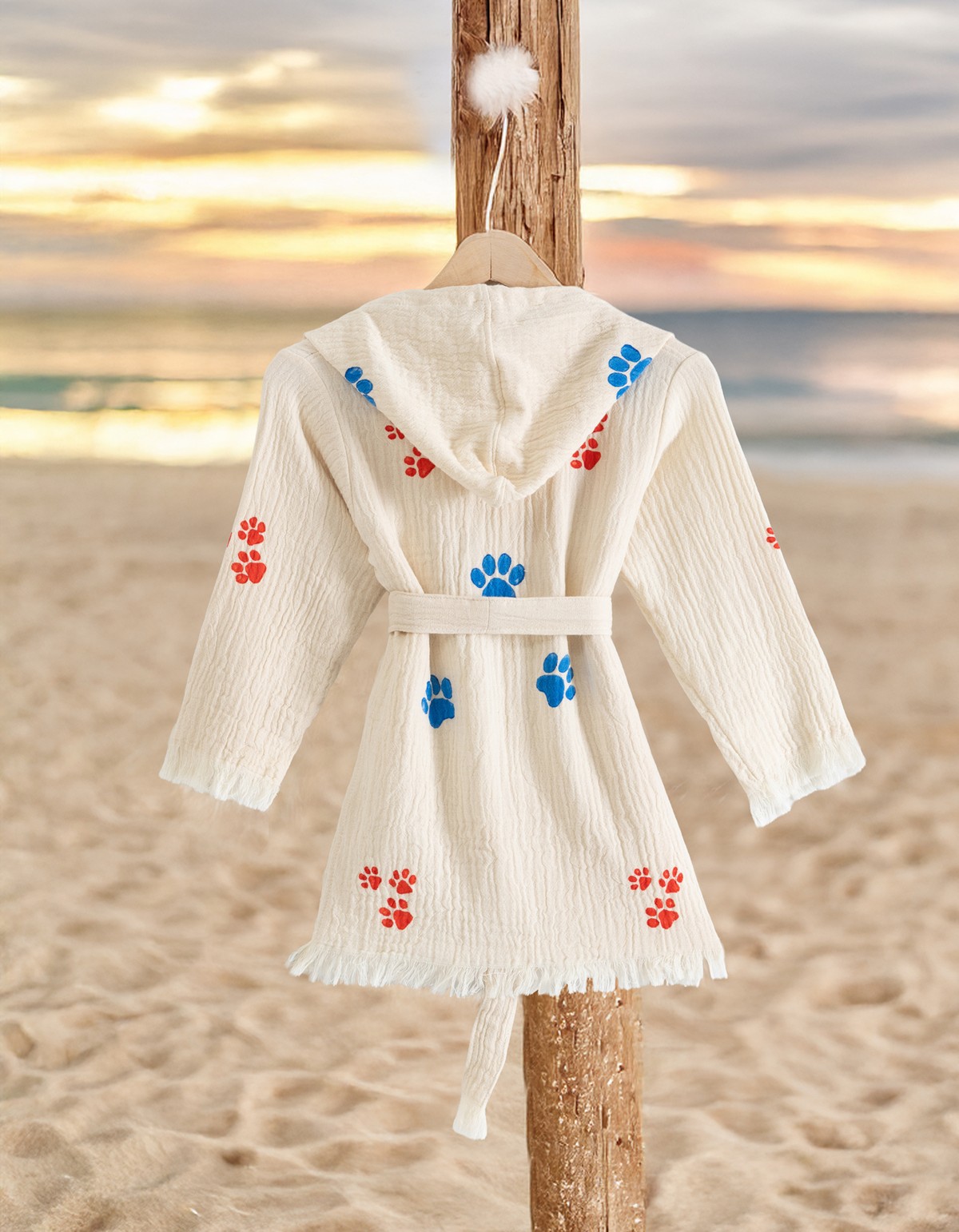 Varol %100 Organik, El İşçiliği Taş Baskı Çocuk Bornozu - Pati