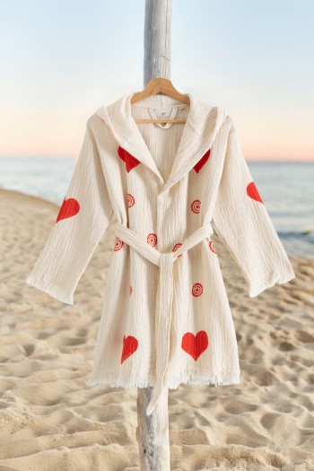 Varol %100 Organik, El İşçiliği Taş Baskı Garson Boy Bornozu - Lovely