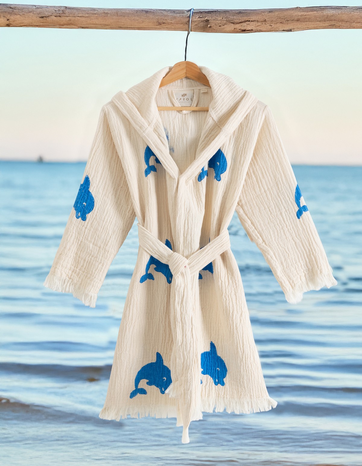 Varol %100 Organik, El İşçiliği Taş Baskı Garson Boy Bornozu - Yunus