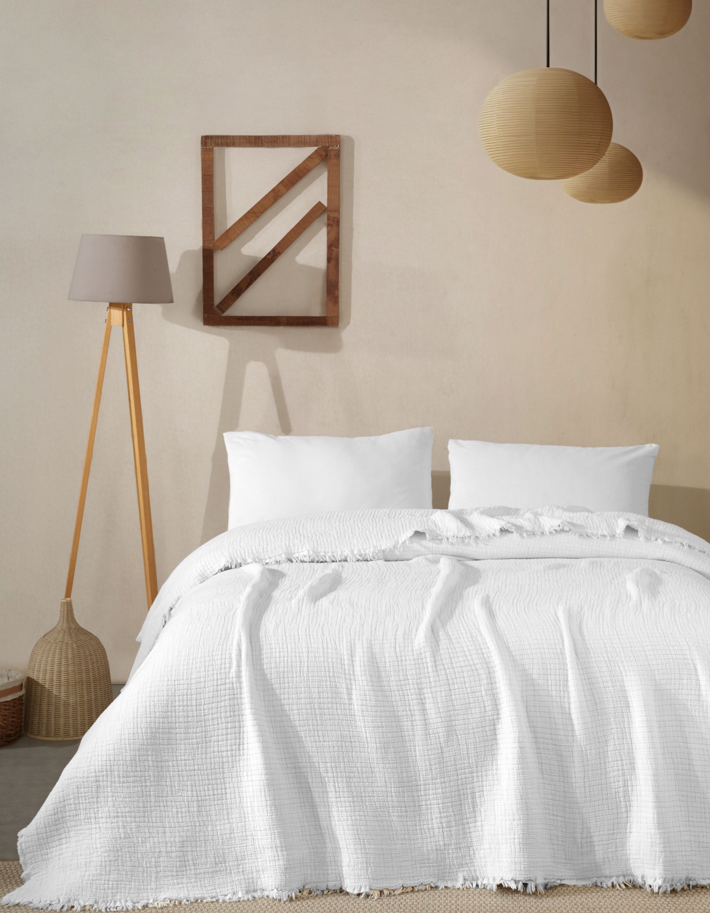 Varol %100 Pamuk Beyaz Müslin Püsküllü Pike – Battal Boy (230x250 cm)