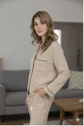 Varol %100 Pamuk Müslin Kadın Pijama Takımı - BEJ görseli 2