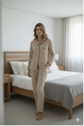 Varol %100 Pamuk Müslin Kadın Pijama Takımı - BEJ görseli 3
