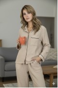 Varol %100 Pamuk Müslin Kadın Pijama Takımı - BEJ görseli 6