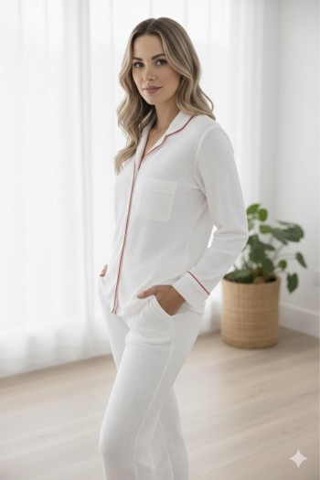 Varol %100 Pamuk Müslin Kadın Pijama Takımı - BEYAZ