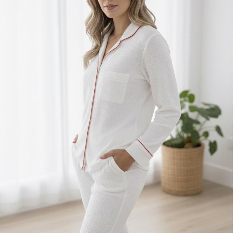 Varol %100 Pamuk Müslin Kadın Pijama Takımı - BEYAZ