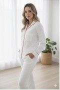 Varol %100 Pamuk Müslin Kadın Pijama Takımı - BEYAZ görseli 4