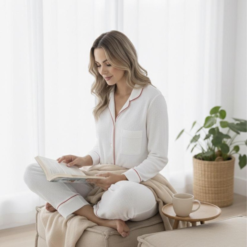 Varol %100 Pamuk Müslin Kadın Pijama Takımı - BEYAZ