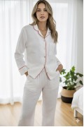 Varol %100 Pamuk Müslin Kadın Pijama Takımı - BEYAZ görseli 6